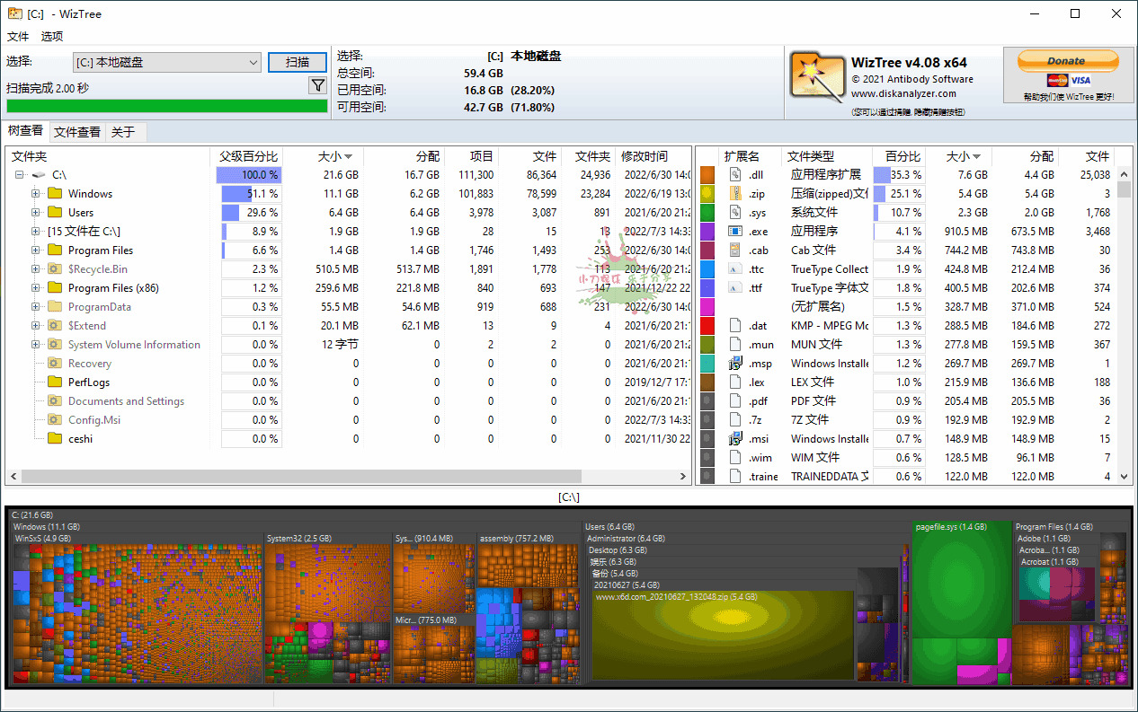 WizTree快速搜刮年夜文件v4.08便携版3847,快速,搜刮,索年夜,年夜文,文件