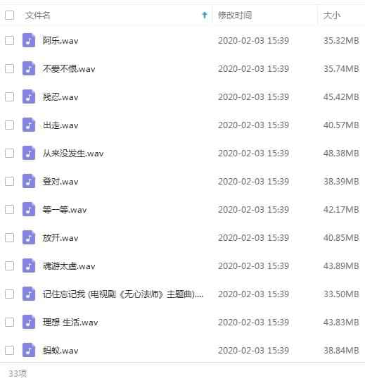 许廷铿无益歌直粗选33尾[WAV/1.33GB]百度云网盘下载317,