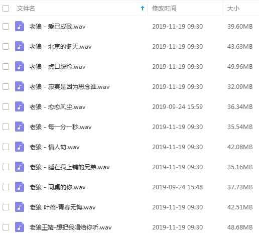 老狼歌直粗选11尾[WAV/443.33MB]百度云网盘下载1348,