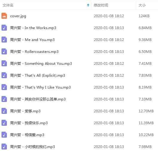 周兴哲专辑《小时分的我们》11尾歌直[MP3/95.65MB]百度云网盘下载4478,