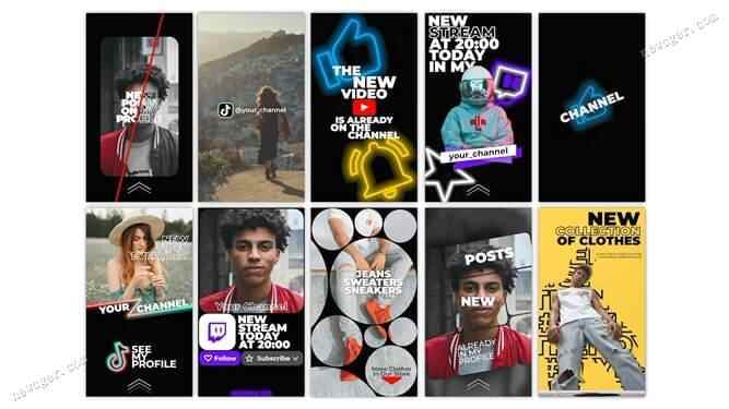 10款时髦设想感Instagram Stories横版动绘样机AE模板3009,10,时髦,时髦设想,设想,设想感