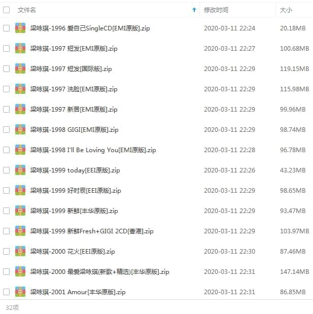 梁咏琪32张专辑歌直开散[MP3/4.22GB]百度云网盘下载3644,