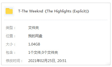 The Weeknd专辑《The Highlights (Explicit)》18尾歌直开散[FLAC/MP4/1.04GB]百度云网盘下载4118,