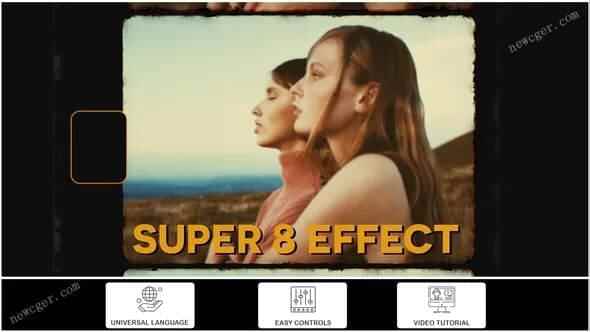 模仿Super 8mm胶片放映结果的老照片或影象展现AE模板3867,