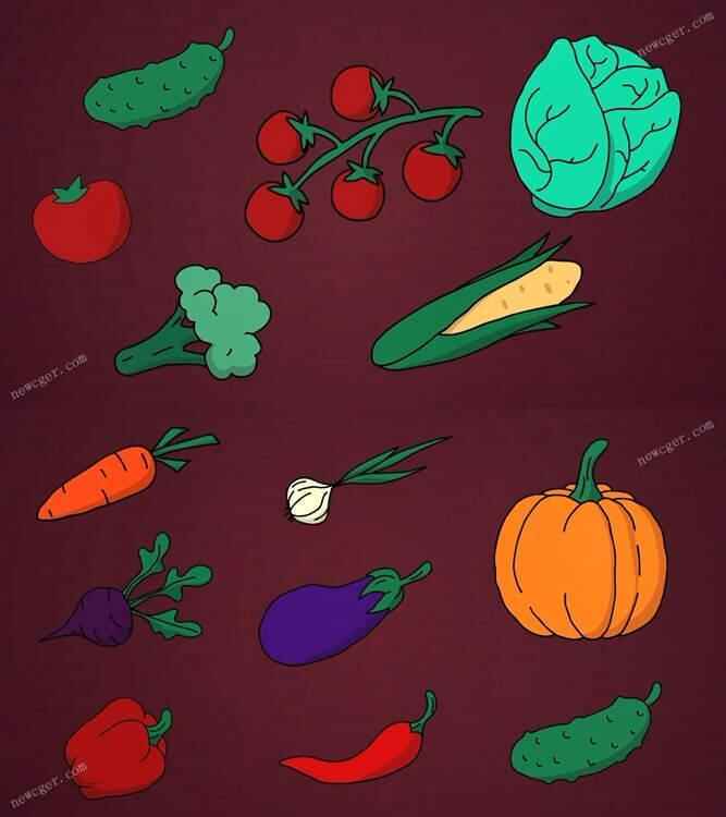 玉米茄子等蔬菜的卡透风格涂鸦动绘素材AE源文件5462,玉米,茄子,蔬菜,卡通,卡透风格