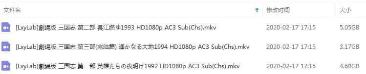 三国志剧院版3部(1992-1994)开散国日单语中笔墨幕[MKV/12.82GB]百度云网盘下载6223,三国,三国志,国志,剧院,剧院版