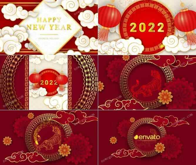 2022年中国夏历新年虎年秋节的喜庆收场片头AE模板5017,2022,2022年,年中国,中国,中国夏历