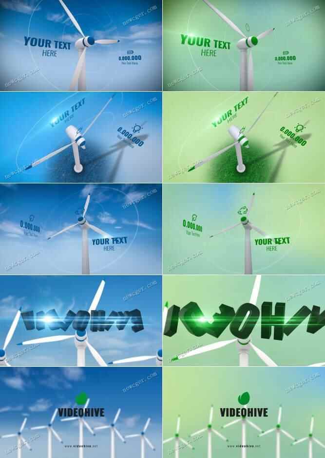 绿色环保能源风能的收场片头战布景动绘AE模板6722,绿色,绿色环保,色环,环保,环保能源