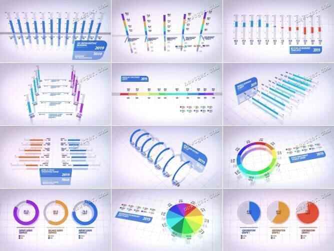 具有3D空间感的繁复气势派头疑息图表动绘元素AE模板，露14款2824,