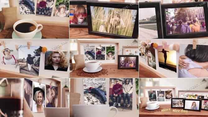 朝间桌里咖啡战相框照片展现动绘AE模板6091,朝间,桌里,咖啡,相框,照片