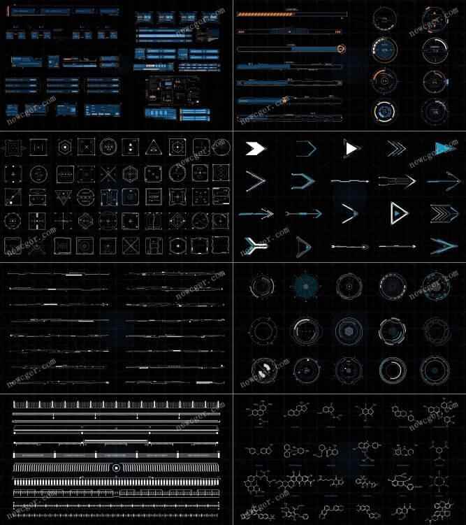 超强将来派HUD下科技齐息疑息数据元素年夜齐AE模板8762,超强,将来,将来派,去派,hud