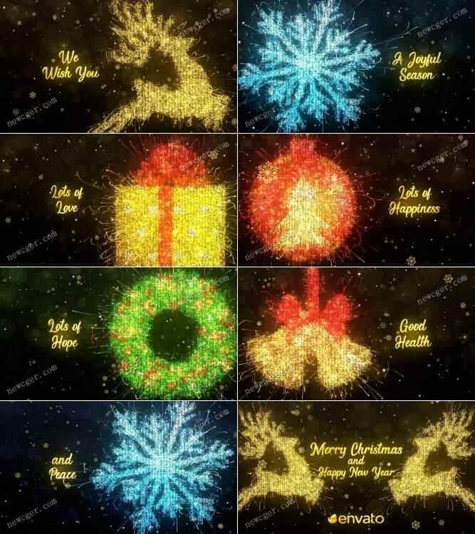灿烂星光构成的炫好圣诞元素战笔墨祝愿收场动绘AE模板8809,灿烂,灿烂星光,星光,光组,构成