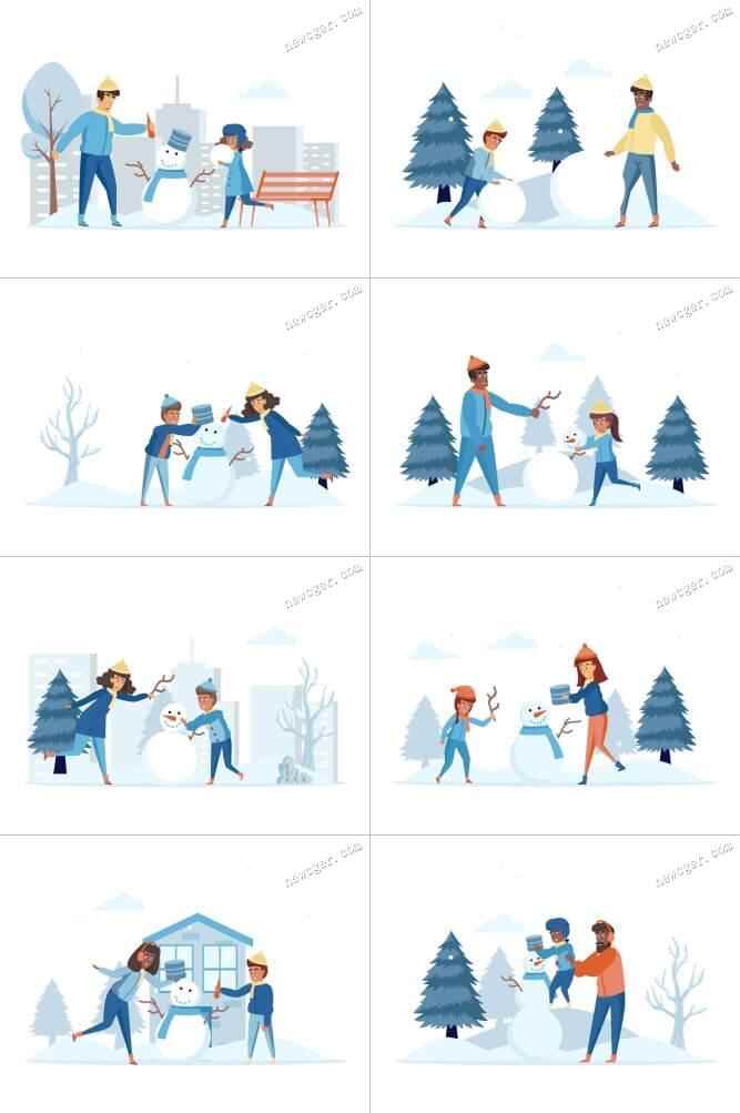 去堆雪人吧！8组堆雪人主题的卡通插绘场景动绘AE源文件953,堆雪人,雪人,主题,卡通,卡通插绘