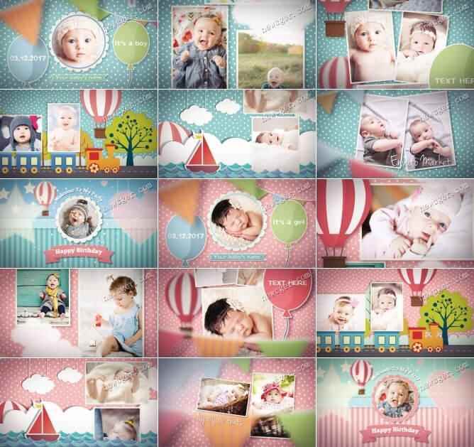 庆贺宝物周岁诞辰的心爱生长相册AE模板，露男孩版 女孩版2500,庆贺,祝宝,宝物,周岁,诞辰