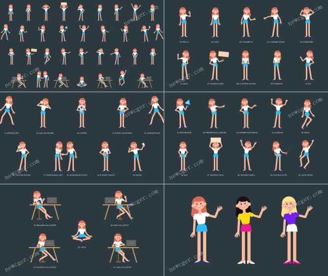 35个卡透风格的女性人物脚色动绘素材AE模板1681,35,卡通,卡透风格,透风,气势派头