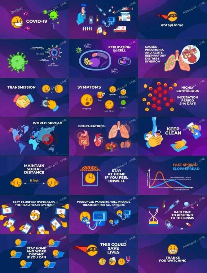 卡通脚画气势派头的新冠病毒科普战防疫常识动绘AE模板3101,