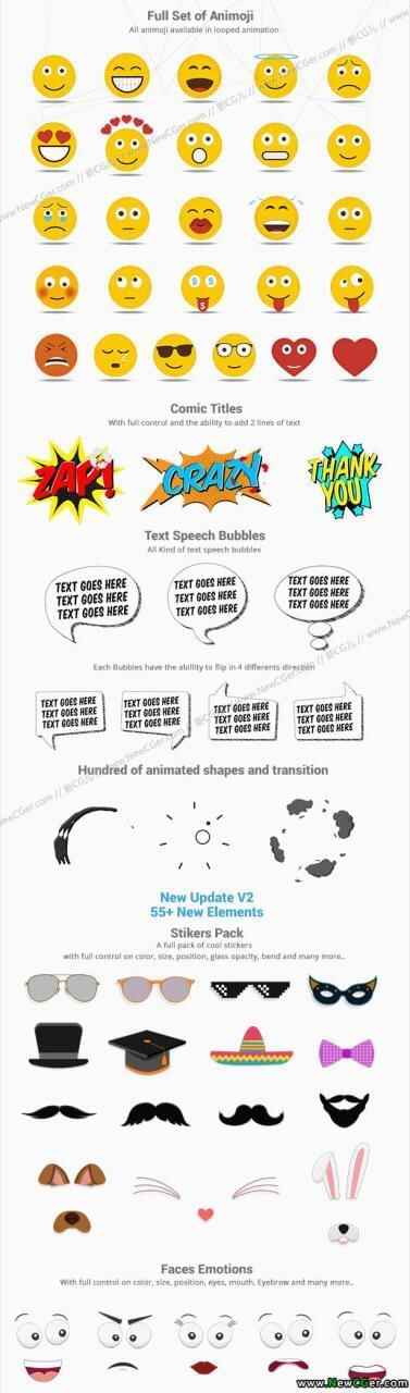漫绘题目 对话气鼓鼓泡 Emoji心情 揭纸 Flash殊效的素材散AE模板，露PR项目5229,漫绘,题目,对话,气鼓鼓泡,emoji