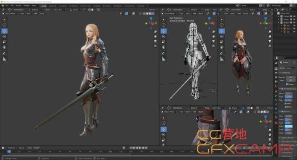 Blender骑士女性脚色建模教程 FlyCat – Knight Girl Process Videos7205,