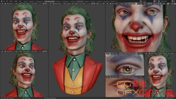 Blender卡通脚色小丑建模教程 Artstation – Character Sculpt Joker Bust by YanSculpts1608,