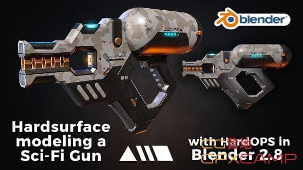Blender科幻兵器硬里建模教程 Artstation – Hardsurface modeling a Sci-Fi Gun with HardOPS in Blender 2.85484,