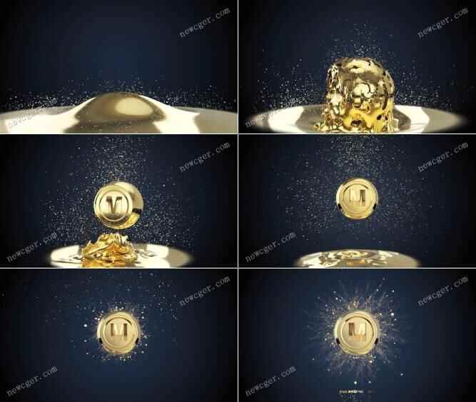 金色球体标记从液体黄金中腾空降起AE模板8958,金色,色球,球体,标记,液体