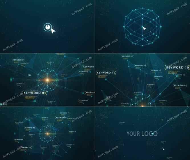 面线毗连战枢纽字动绘构成的科技收集收场AE模板5743,面线,毗连,枢纽,枢纽字,动绘