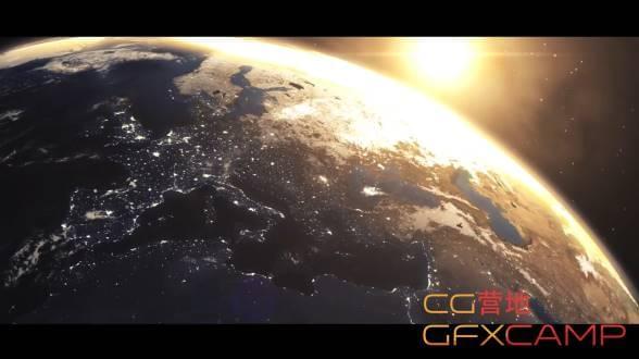 中太空俯瞰天球太阳降起AE教程 Create an Epic “Sunrise from Space” Scene With After Effects9642,