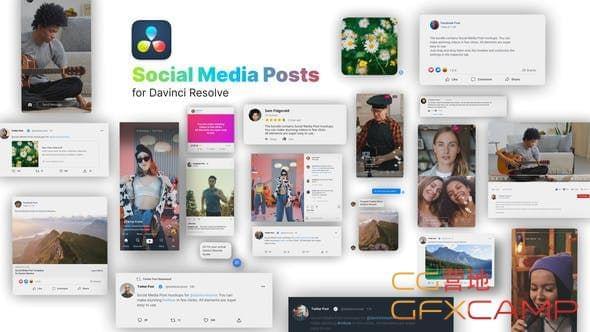 达芬偶预设-交际仄台视频笔墨包拆动绘 Social Media Posts for Davinci Resolve725,