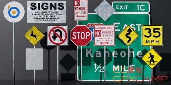 Blender街讲唆使牌路标预设 Blender Market – Bs Signs – 450+ Street Signs9049,