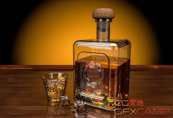 威士忌玻璃酒C4D瓶建模材量灯光衬着教程 How to Model, Texture and Light a Whisky Scene （露C4D工程）9002,