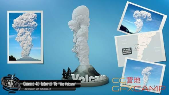 C4D TFD水山喷收烟雾模仿教程 The volcano Ash emission with Turbulence FD5055,