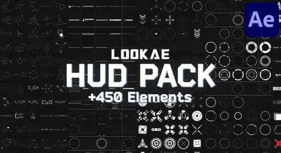 AE模板-450个科技感UI用户界里动绘 HUD Pack Part 61361,