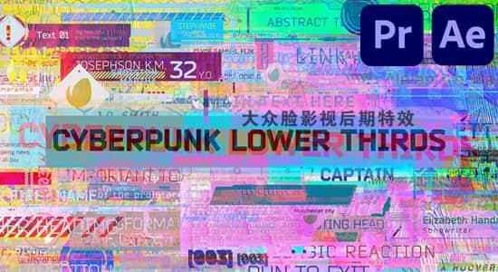 AE/PR模板-87个数字科技赛专朋克字幕条题目动绘 Cyberpunk Lower Thirds6697,模板,个数,数字,数字科技,科技