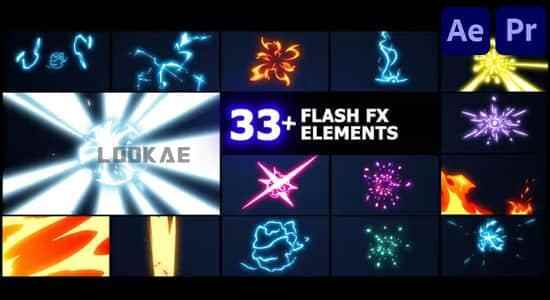 AE/PR模板-33组动漫卡通两维能量水焰电流爆炸MG动绘 Flash FX Elements Pack9172,模板,动漫,动漫卡通,卡通,两维