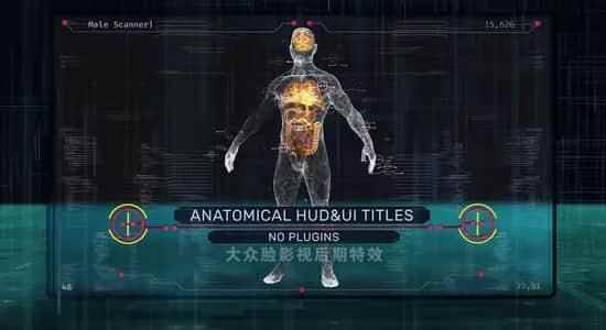 AE模板-科技动人体骨骼剖解器民HUD界里笔墨动绘 Anatomical HUD UI Titles3590,ae模板,模板,科技,科技感,动人