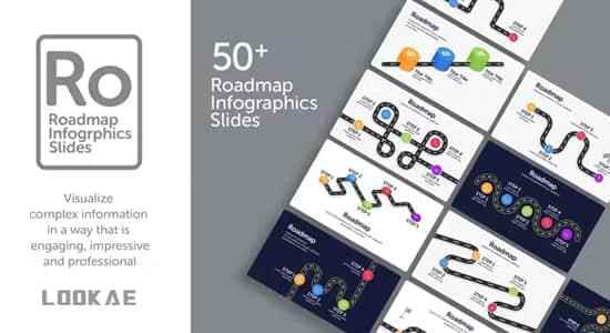 AE模板-50组疑息数据图表线路步调展现动绘 Roadmap Infographic Slides2392,