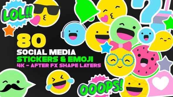 AE模板-交际媒体心情标记揭纸动绘 Emoji And Social Media Stickers 4K Pack7989,