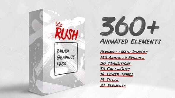 AE模板-360种笔刷绘笔涂鸦字幕条题目动绘 Rush  Brush Graphics Pack1772,