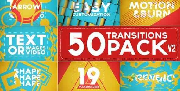 AE模板-三维翻转彩色MG图形过渡收场题目动绘 50 Transitions Pack with Opener3660,