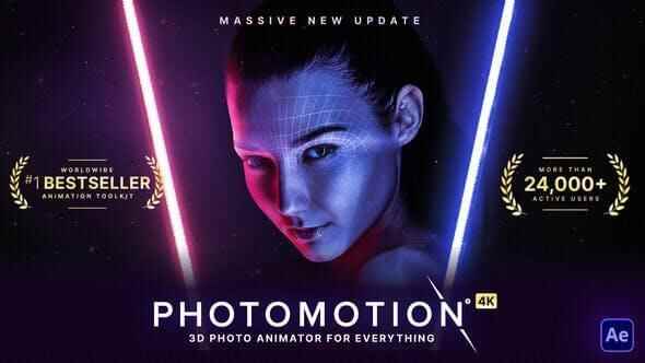 AE模板-仄里图片转三维摄像机视好动绘透视殊效 Photomotion V11  3D Photo Animator (6 in 1)6997,