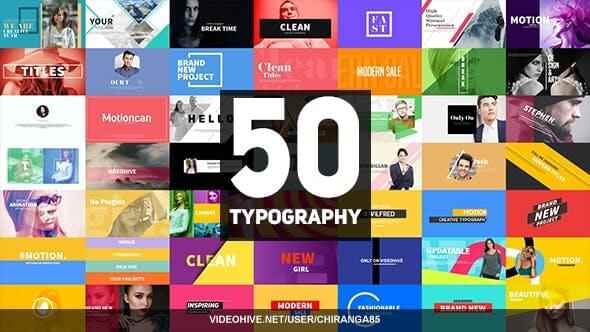AE模板-50个时髦宣扬笔墨图文排版题目动绘 50 Typography4616,