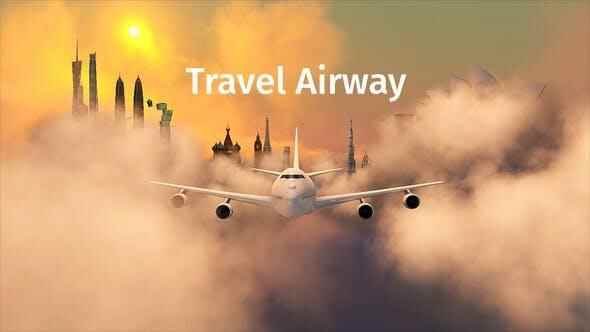 AE模板-天空飞机穿越云层举世游览LOGO片头 Travel Airway55,ae模板,模板,天空,空飞,飞机