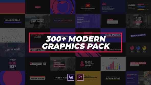 AE/PR预设模板-300种当代时髦设想笔墨题目字幕条排版动绘 300  Modern Graphics Pack5908,