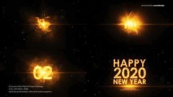 AE模板-2020新年欢愉10秒倒计时灿艳粒子收场片头 Happy New Year Countdown3260,