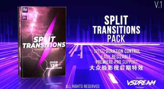 AE模板-120种动感图形遮罩绘里别离切割视频转场预设 120 Split Transitions Pack2611,