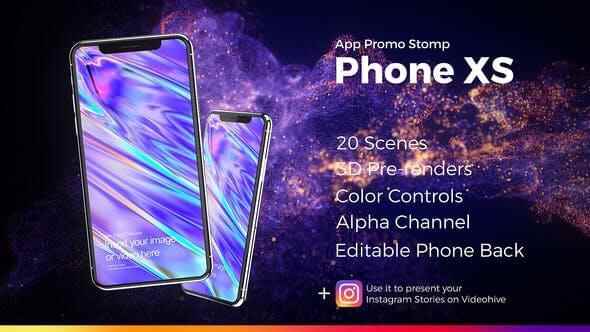 AE模板-三维苹果iPhone XS脚机APP使用界里动感节拍快闪片头宣扬动绘App Promo Stomp Phone XS674,