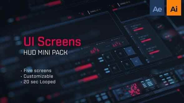 AE模板-科技感HUD屏幕界里UI元素动绘 HUD UI Screens（露AI矢量文件）4235,
