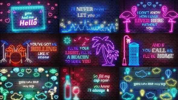 AE模板-创意时髦霓虹收光图形笔墨歌词模板动绘 Neon Lyrics Template2376,