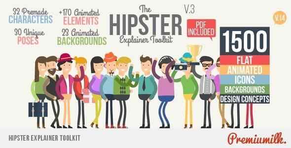 AE模板-1500种时兴两维卡通人物行动场景引见图标MG动绘 Hipster Explainer Toolkit  Flat Animated Icons Library9778,