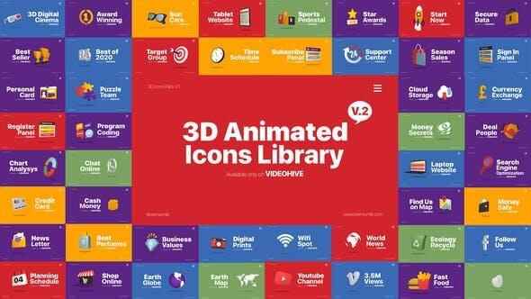 AE模板-110个收集交际媒体糊口游戏效劳三维平面图标动绘包 3D Animated Icons Library5975,ae模板,模板,收集,收集交际,交际